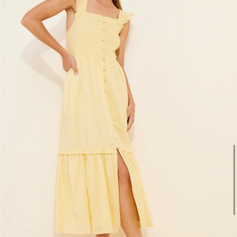Anthropologie Pale Yellow Midi Sundress